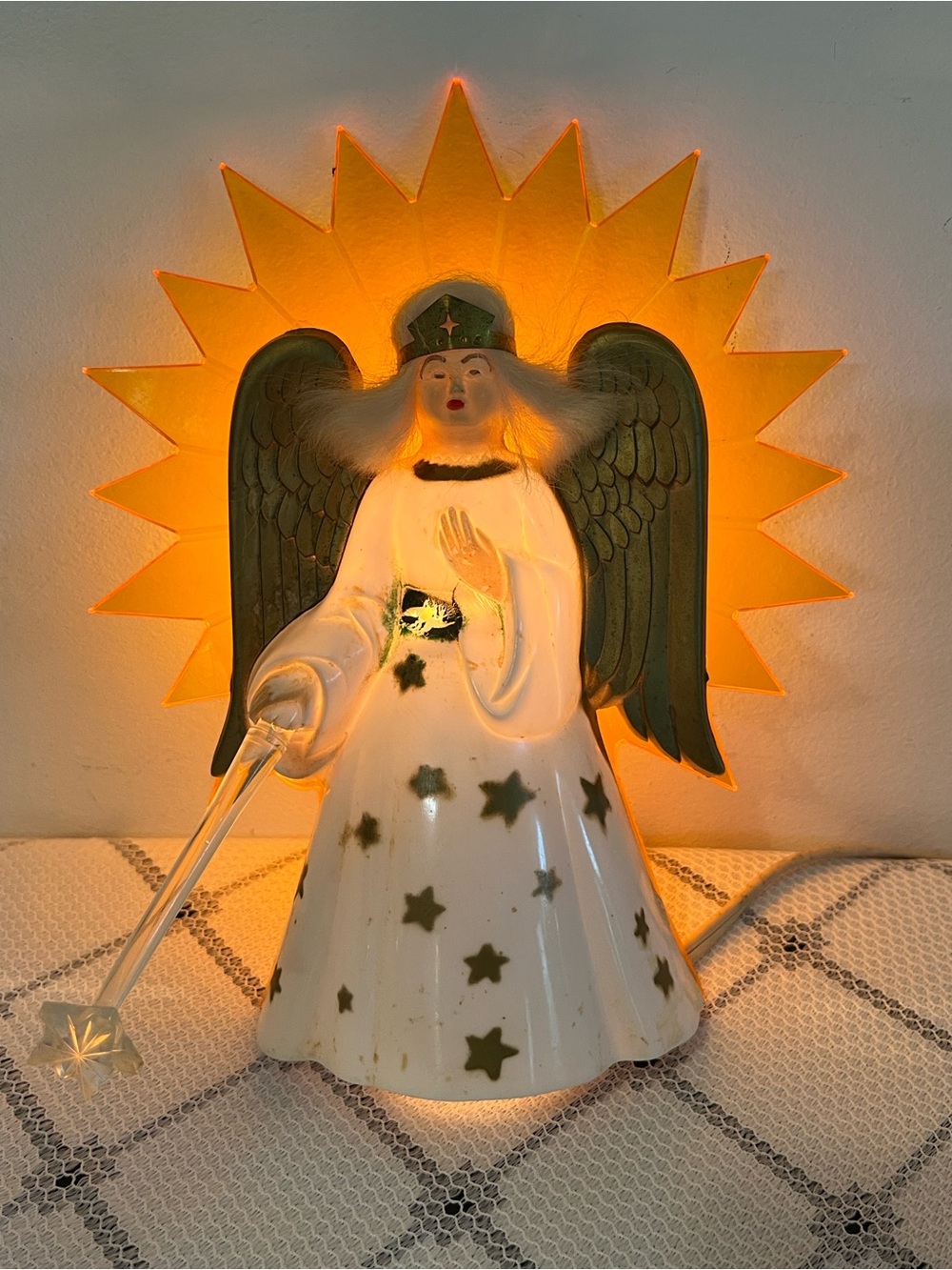 Vintage NOMA Lighted Angel Figurine with Gold Star Halo